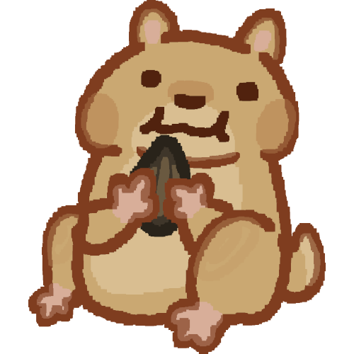 A pixel style drawing of a beige-tan colored hamster, it's holding a sunflower seed with a mouth that looks like it's chewing